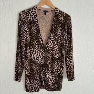 Soma Brown Animal Print Cardigan Sweater Button Front V Neck Loungewear Medium